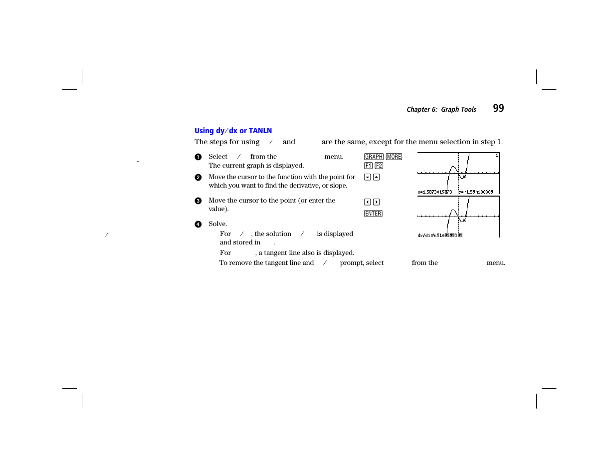 Using dy/dx or tanln | Texas Instruments TI-86 User Manual | Page 111 / 431