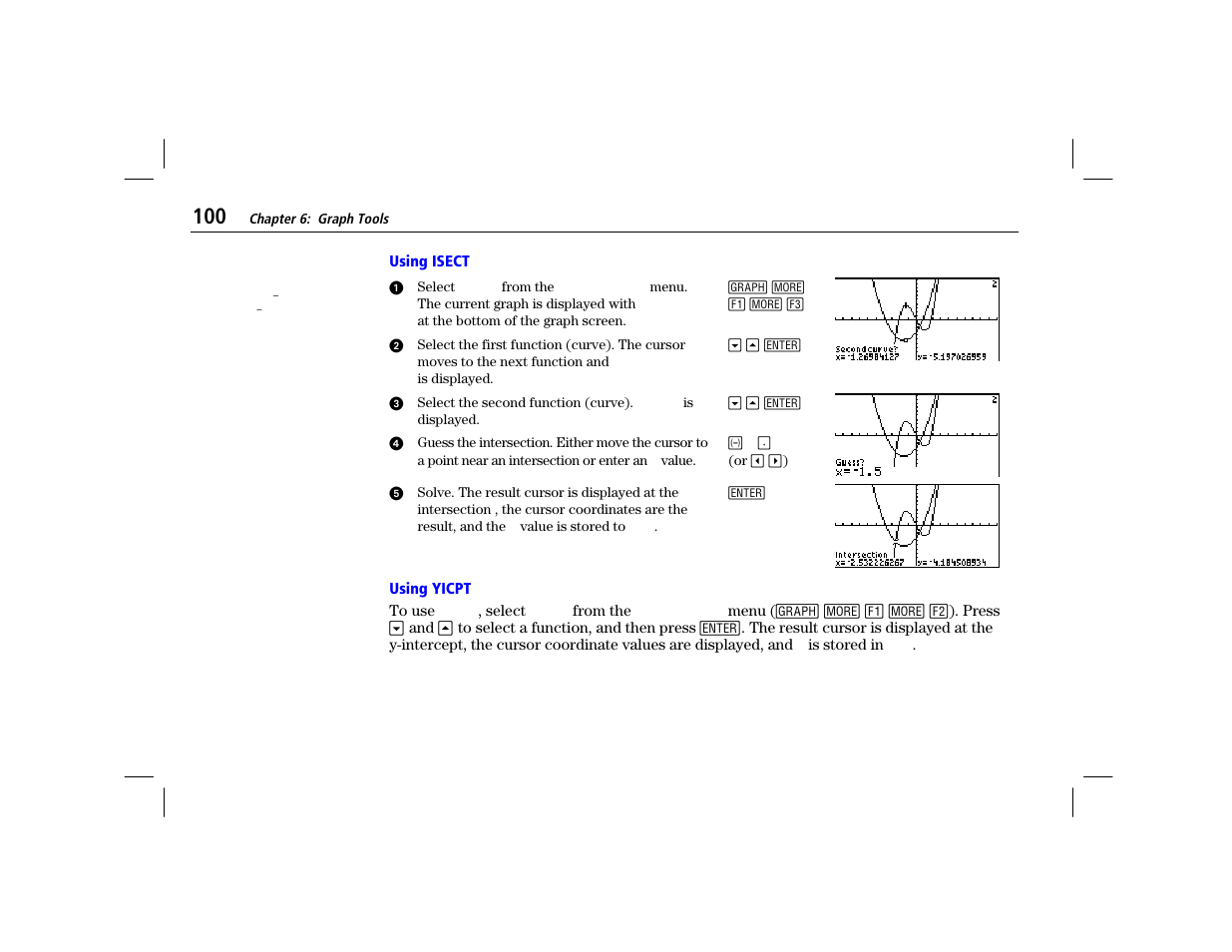 Using isect, Using yicpt | Texas Instruments TI-86 User Manual | Page 112 / 431