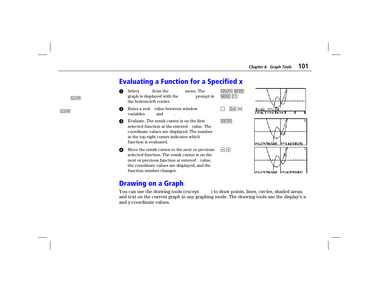 Evaluating a function for a specified x, Drawing on a graph | Texas Instruments TI-86 User Manual | Page 113 / 431