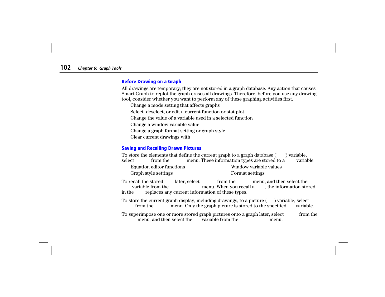 Before drawing on a graph, Saving and recalling drawn pictures | Texas Instruments TI-86 User Manual | Page 114 / 431