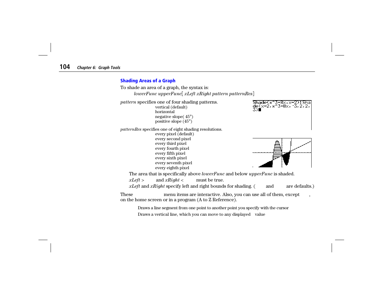 Shading areas of a graph | Texas Instruments TI-86 User Manual | Page 116 / 431