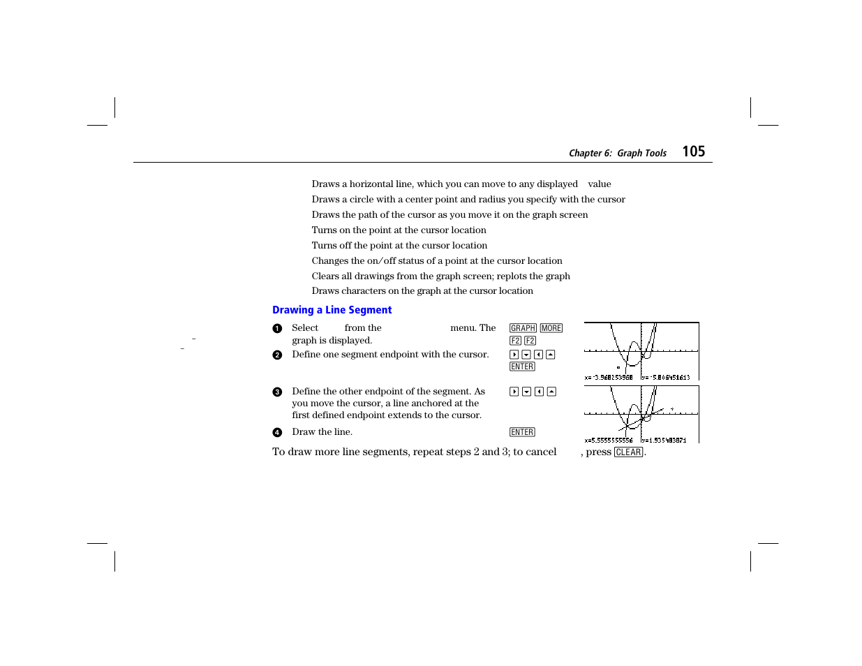 Drawing a line segment | Texas Instruments TI-86 User Manual | Page 117 / 431