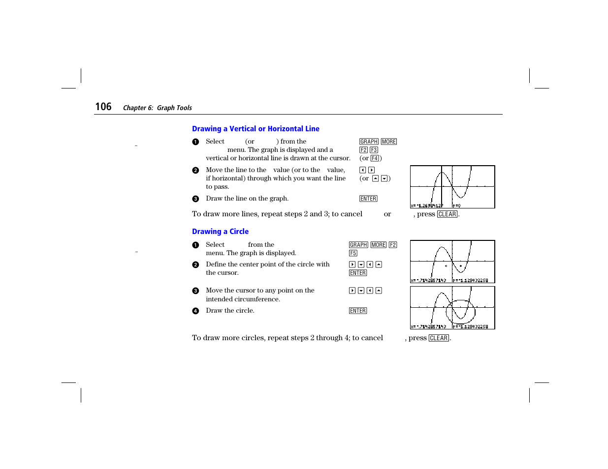 Drawing a vertical or horizontal line, Drawing a circle | Texas Instruments TI-86 User Manual | Page 118 / 431