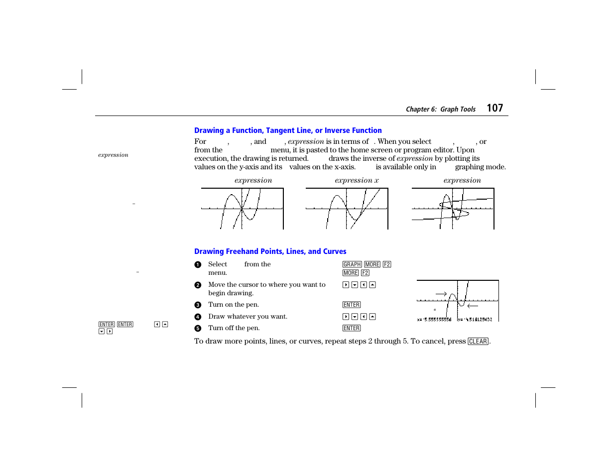 Drawing freehand points, lines, and curves | Texas Instruments TI-86 User Manual | Page 119 / 431