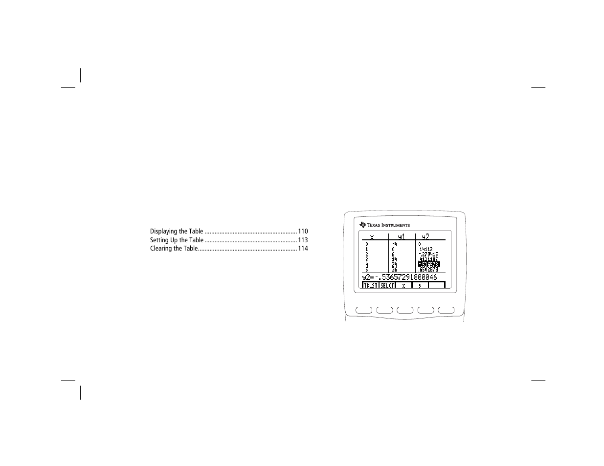 Tables | Texas Instruments TI-86 User Manual | Page 121 / 431