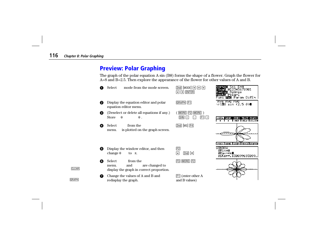 Preview: polar graphing | Texas Instruments TI-86 User Manual | Page 128 / 431