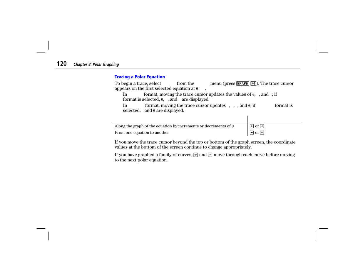 Tracing a polar equation | Texas Instruments TI-86 User Manual | Page 132 / 431
