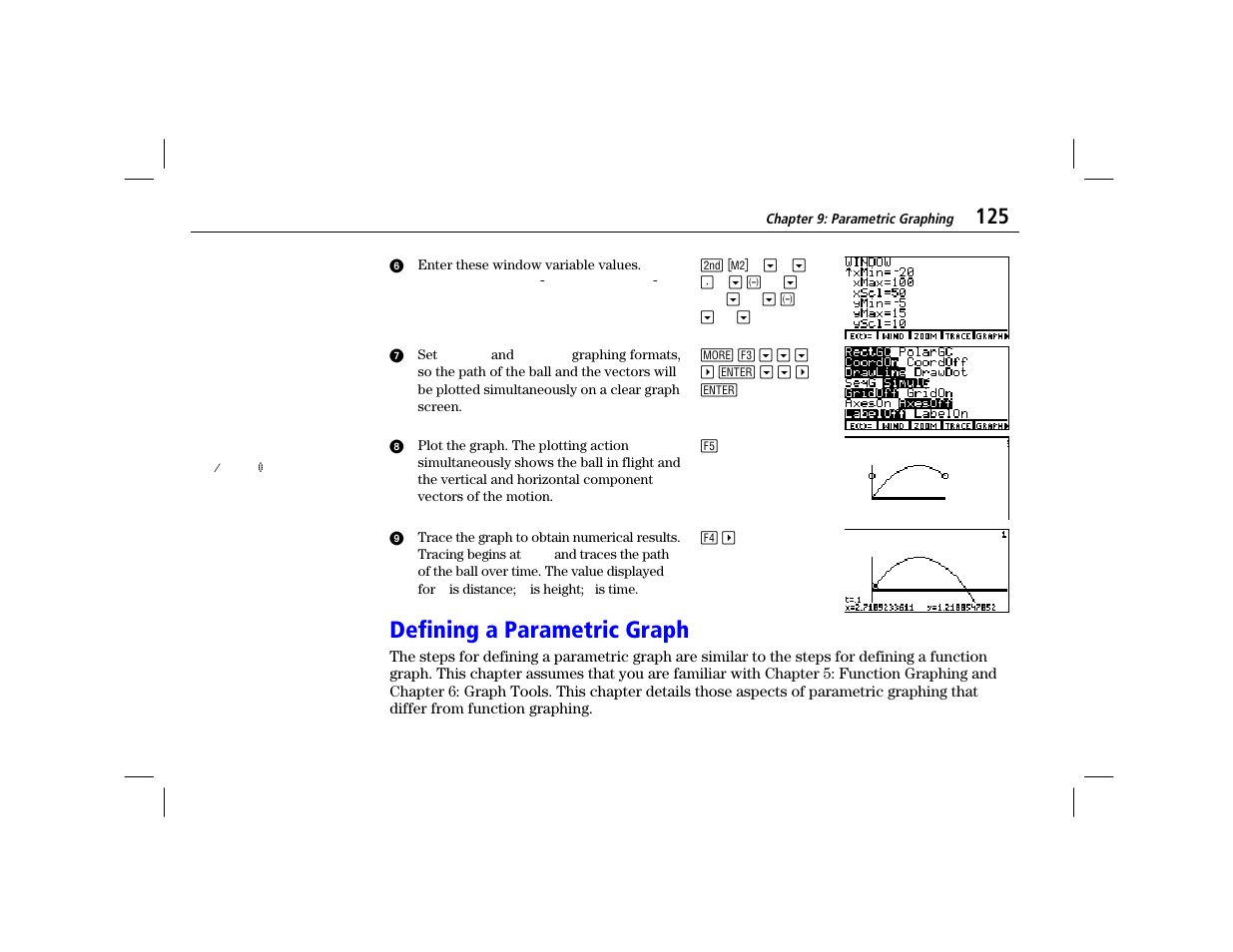 Defining a parametric graph | Texas Instruments TI-86 User Manual | Page 137 / 431