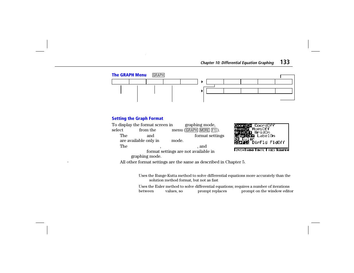 The graph menu, Setting the graph format | Texas Instruments TI-86 User Manual | Page 145 / 431