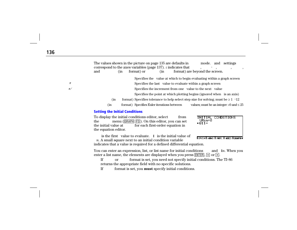 Setting the initial conditions | Texas Instruments TI-86 User Manual | Page 148 / 431