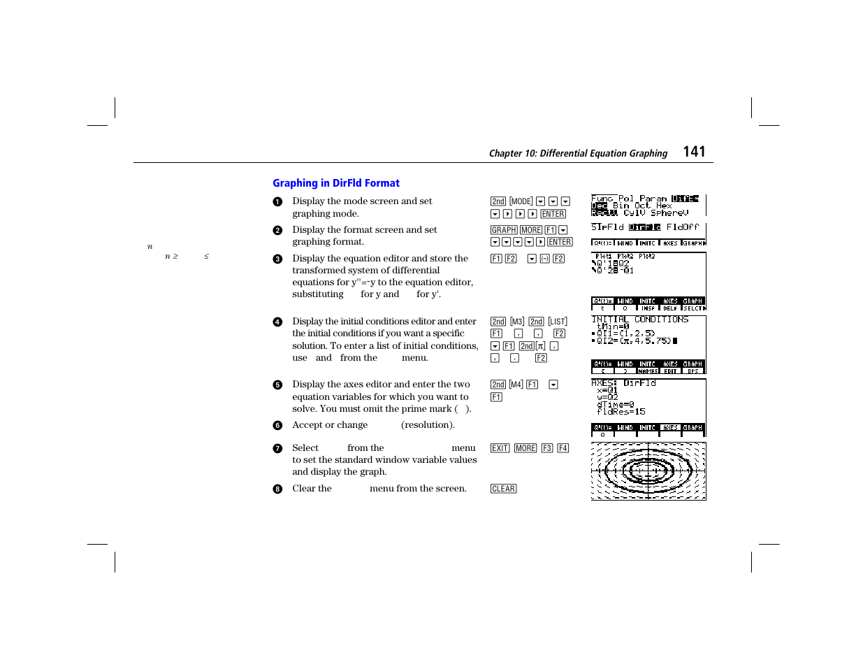 Graphing in dirfld format | Texas Instruments TI-86 User Manual | Page 153 / 431