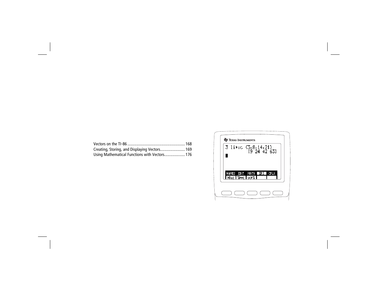 Chapter 12: vectors, Vectors | Texas Instruments TI-86 User Manual | Page 179 / 431