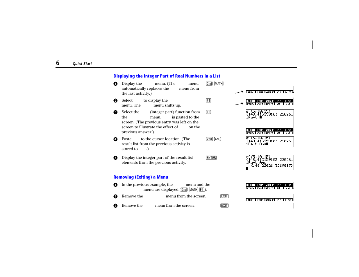 Removing (exiting) a menu | Texas Instruments TI-86 User Manual | Page 18 / 431