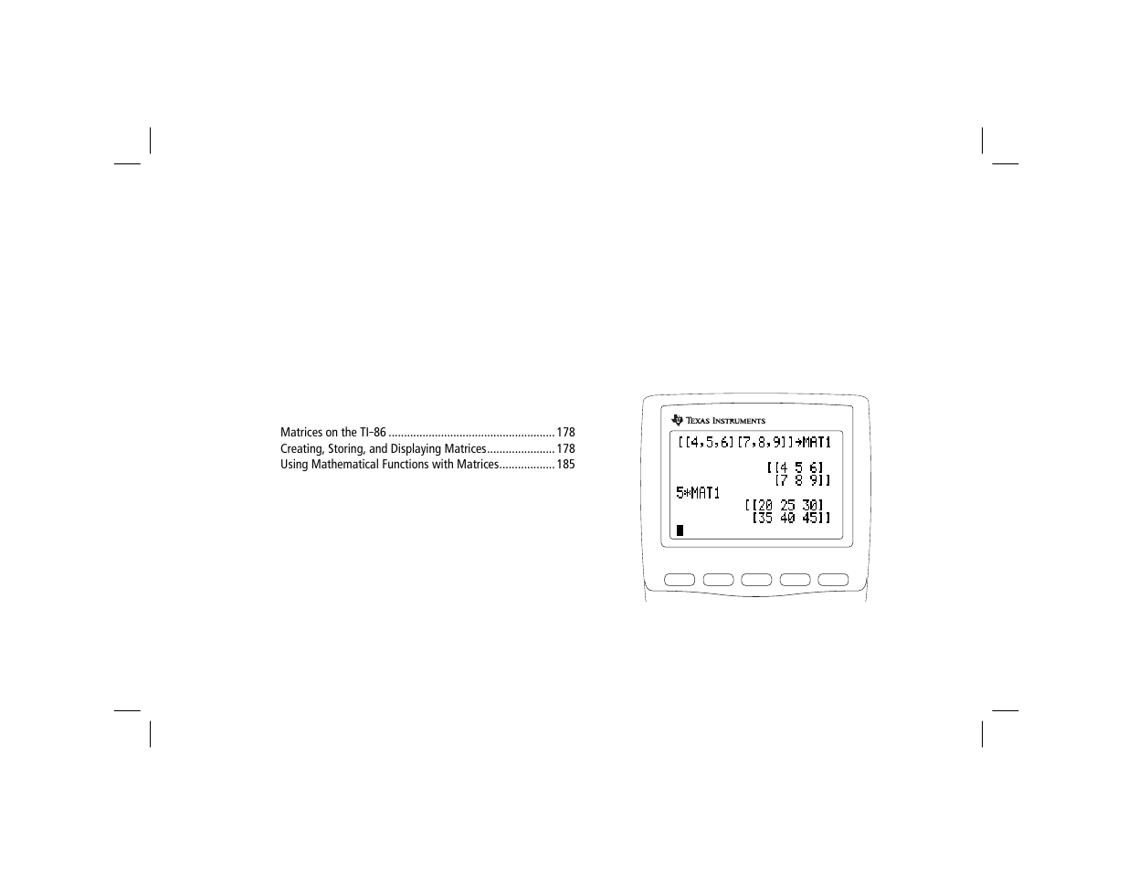 Chapter 13: matrices, Matrices | Texas Instruments TI-86 User Manual | Page 189 / 431