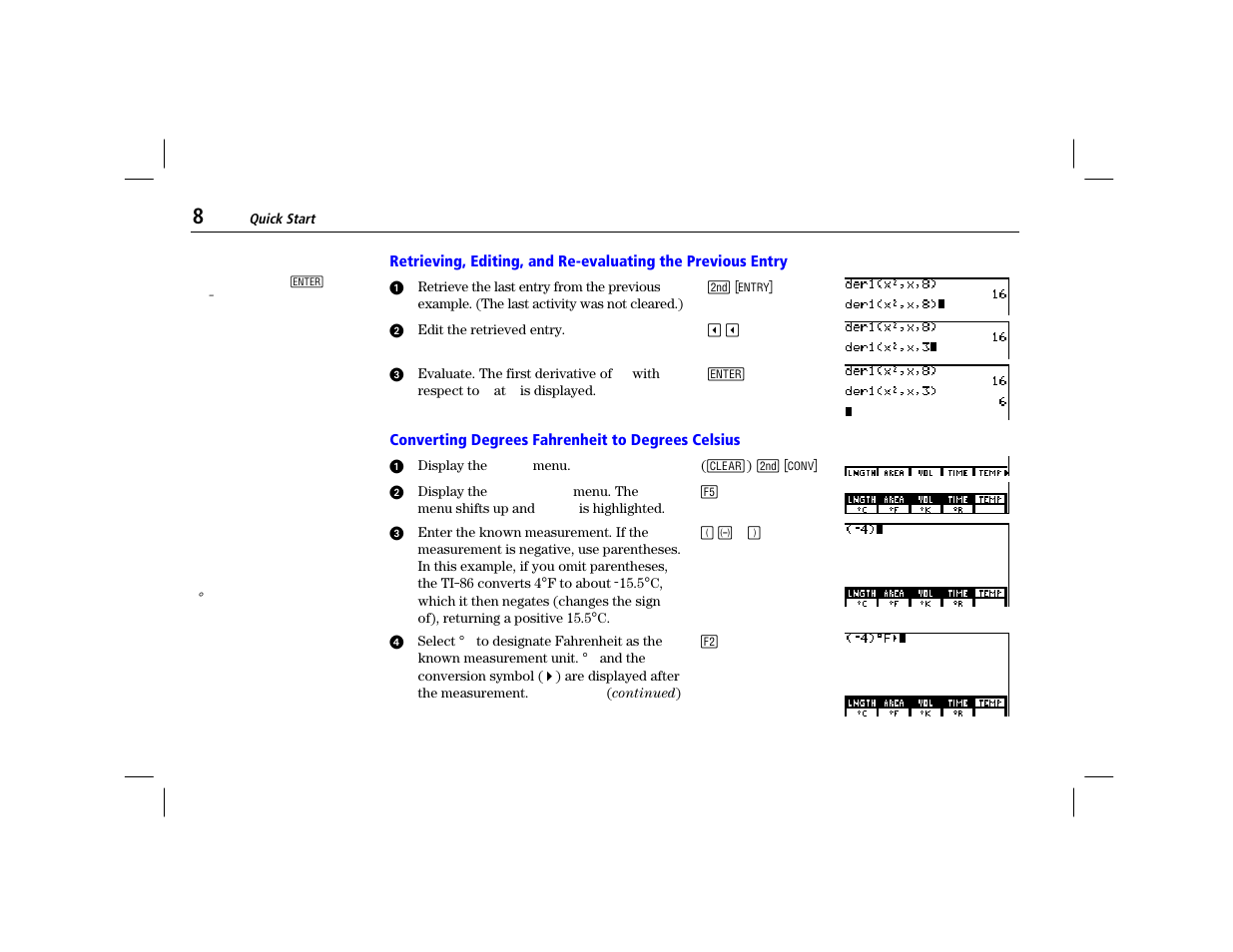 Converting degrees fahrenheit to degrees celsius | Texas Instruments TI-86 User Manual | Page 20 / 431