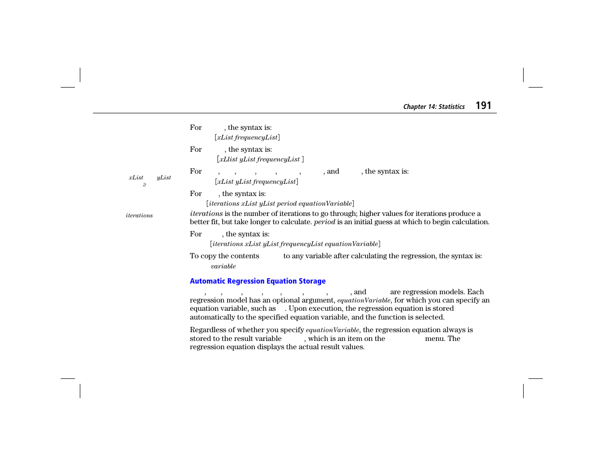 Automatic regression equation storage | Texas Instruments TI-86 User Manual | Page 203 / 431