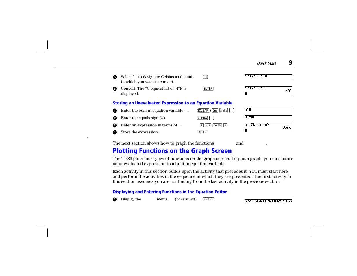 Plotting functions on the graph screen | Texas Instruments TI-86 User Manual | Page 21 / 431