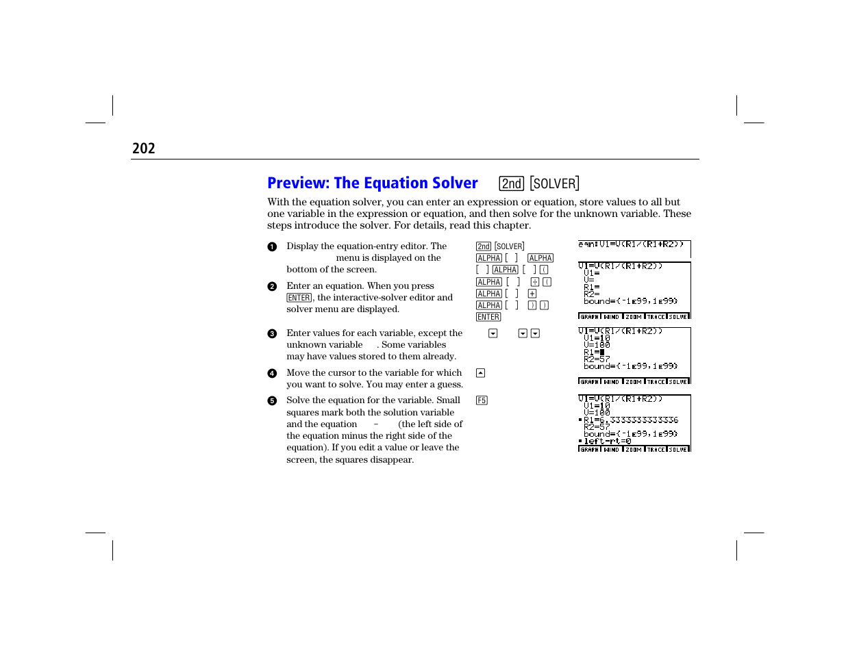 Preview: the equation solver, Preview: the equation solver - t | Texas Instruments TI-86 User Manual | Page 214 / 431
