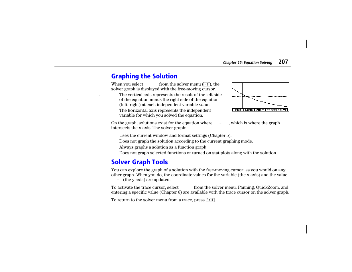 Graphing the solution, Solver graph tools | Texas Instruments TI-86 User Manual | Page 219 / 431