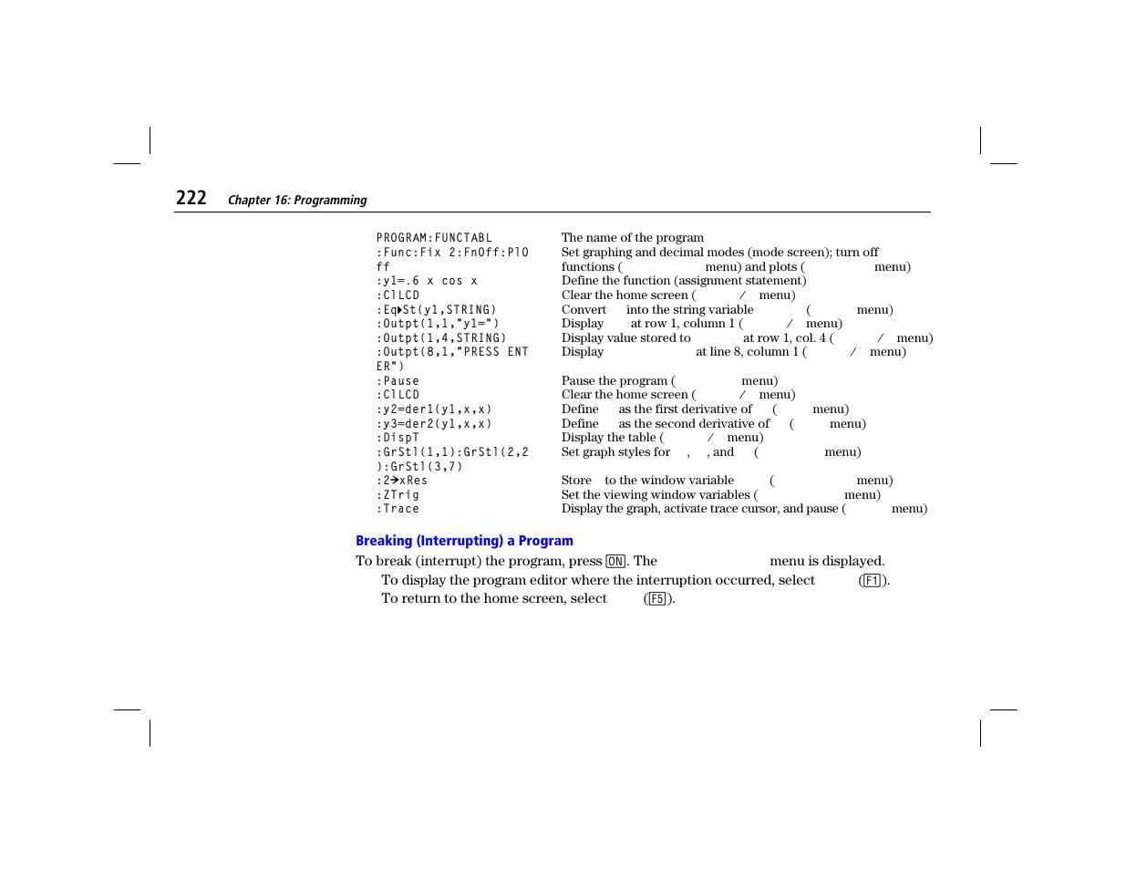 Breaking (interrupting) a program | Texas Instruments TI-86 User Manual | Page 234 / 431