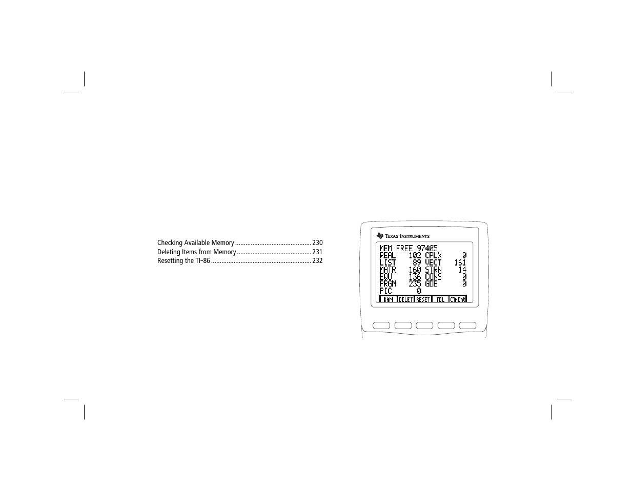 Chapter 17: memory management | Texas Instruments TI-86 User Manual | Page 241 / 431