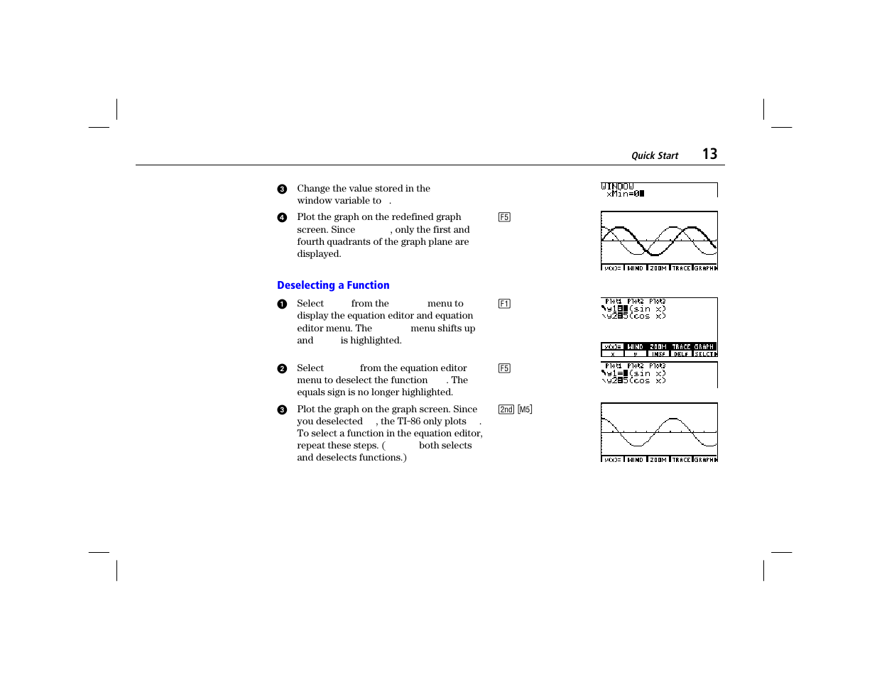 Deselecting a function | Texas Instruments TI-86 User Manual | Page 25 / 431