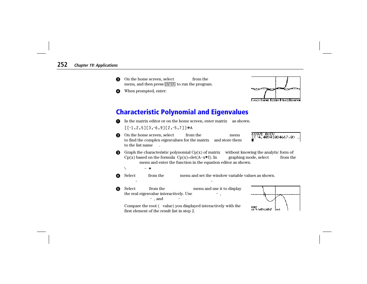 Characteristic polynomial and eigenvalues | Texas Instruments TI-86 User Manual | Page 264 / 431