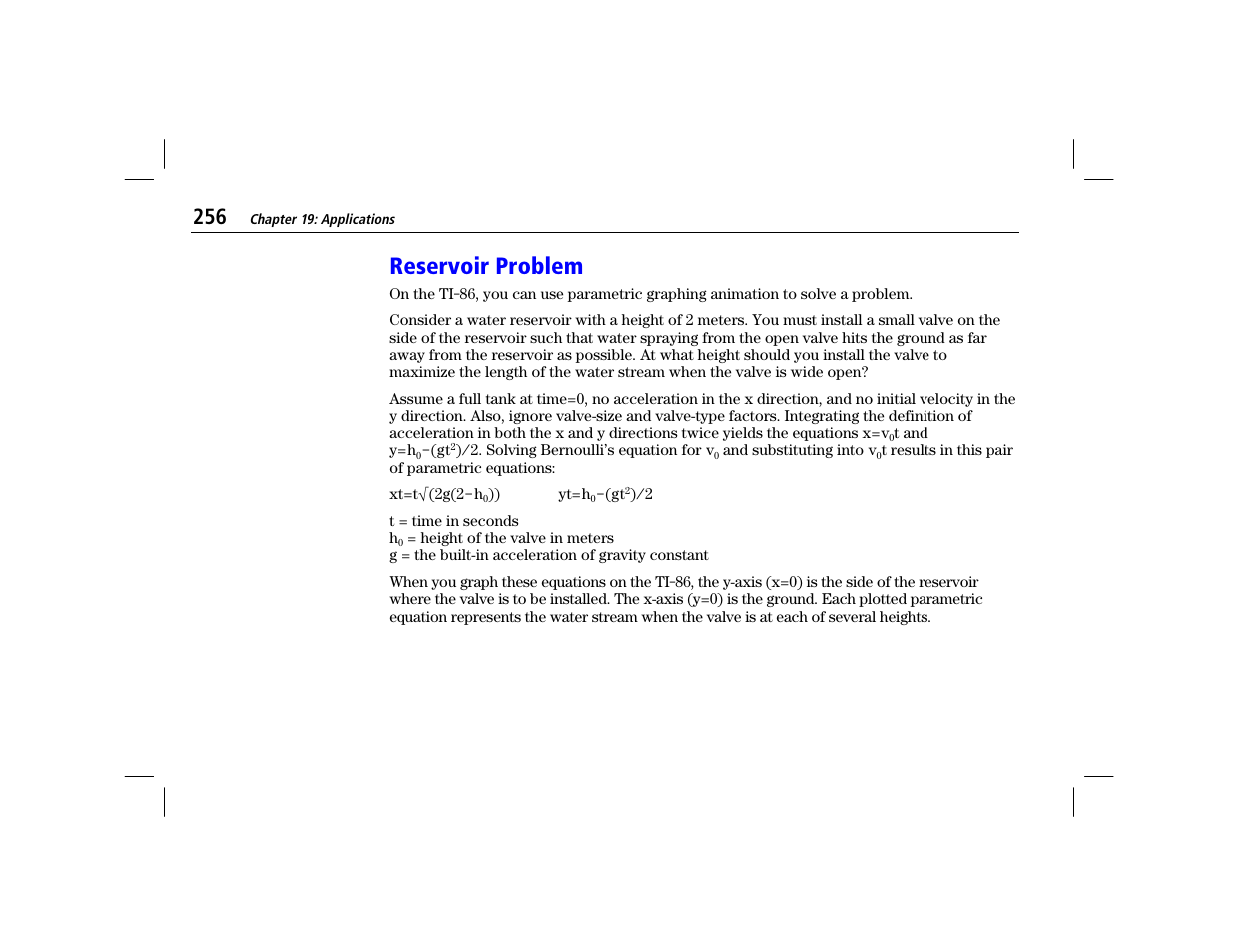 Reservoir problem | Texas Instruments TI-86 User Manual | Page 268 / 431
