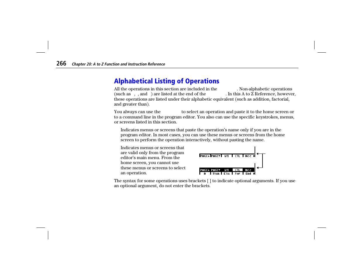 Alphabetical listing of operations | Texas Instruments TI-86 User Manual | Page 278 / 431