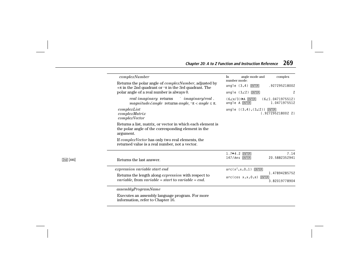 Angle | Texas Instruments TI-86 User Manual | Page 281 / 431