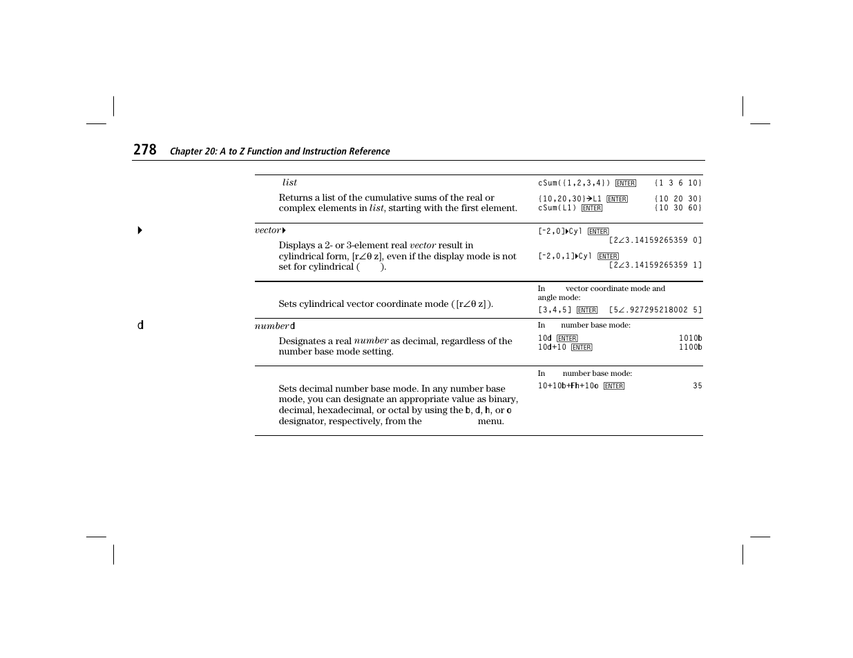 Csum, Cylv, D (number d) | 4cyl | Texas Instruments TI-86 User Manual | Page 290 / 431