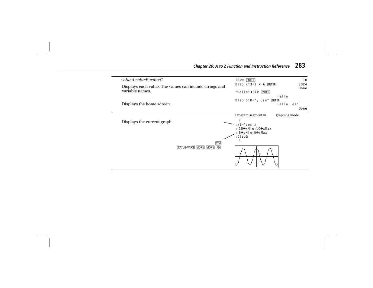 Disp, Dispg | Texas Instruments TI-86 User Manual | Page 295 / 431