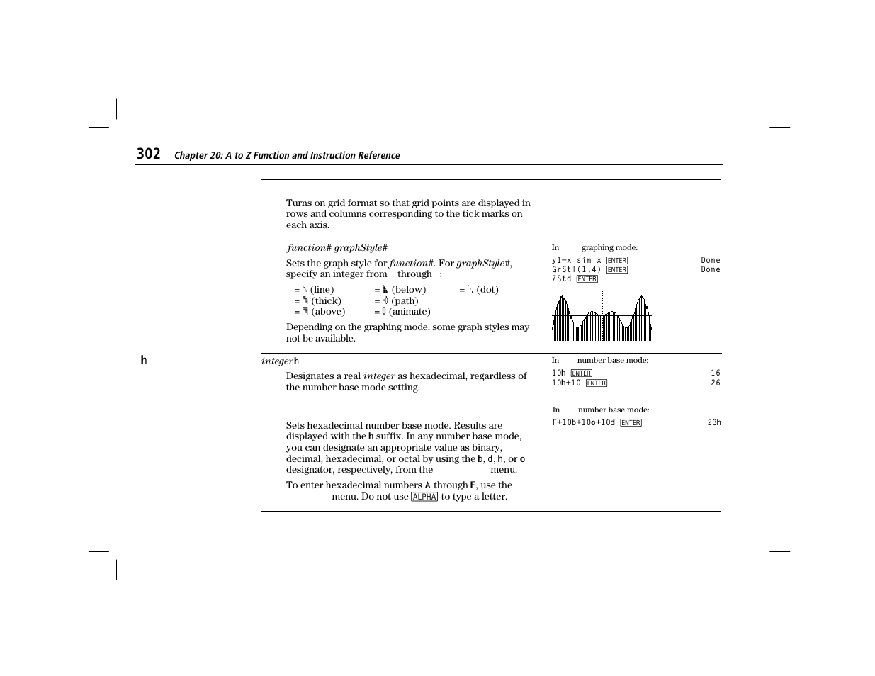 Gridon, Grstl, H (integer h) | Texas Instruments TI-86 User Manual | Page 314 / 431