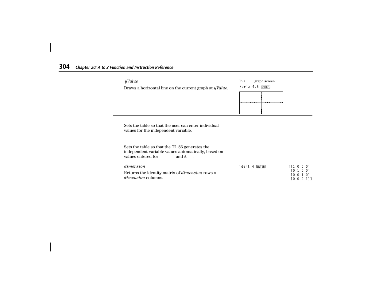 Horiz, Iask, Iauto | Ident | Texas Instruments TI-86 User Manual | Page 316 / 431