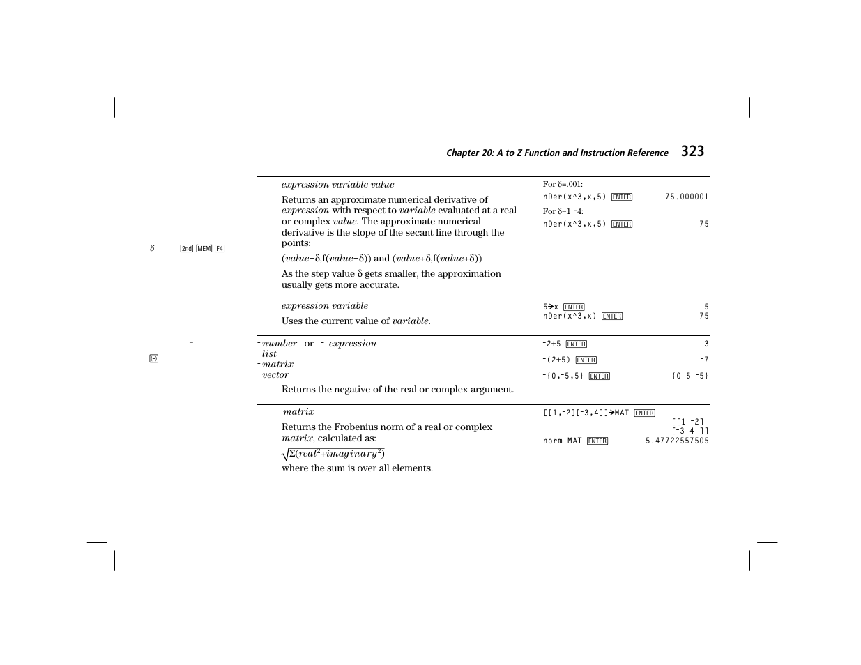 Nder, Negation, Norm | Texas Instruments TI-86 User Manual | Page 335 / 431