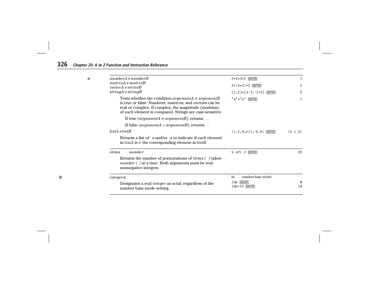 O (integer o) | Texas Instruments TI-86 User Manual | Page 338 / 431