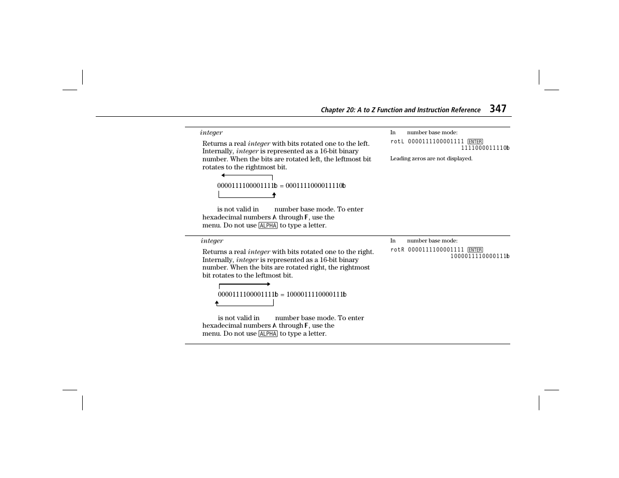 Rotl, Rotr | Texas Instruments TI-86 User Manual | Page 359 / 431