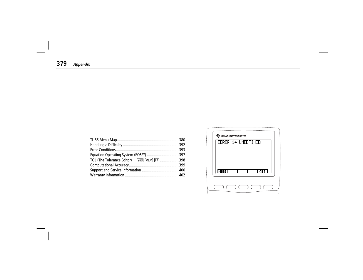 Appendix a, Appendix | Texas Instruments TI-86 User Manual | Page 391 / 431