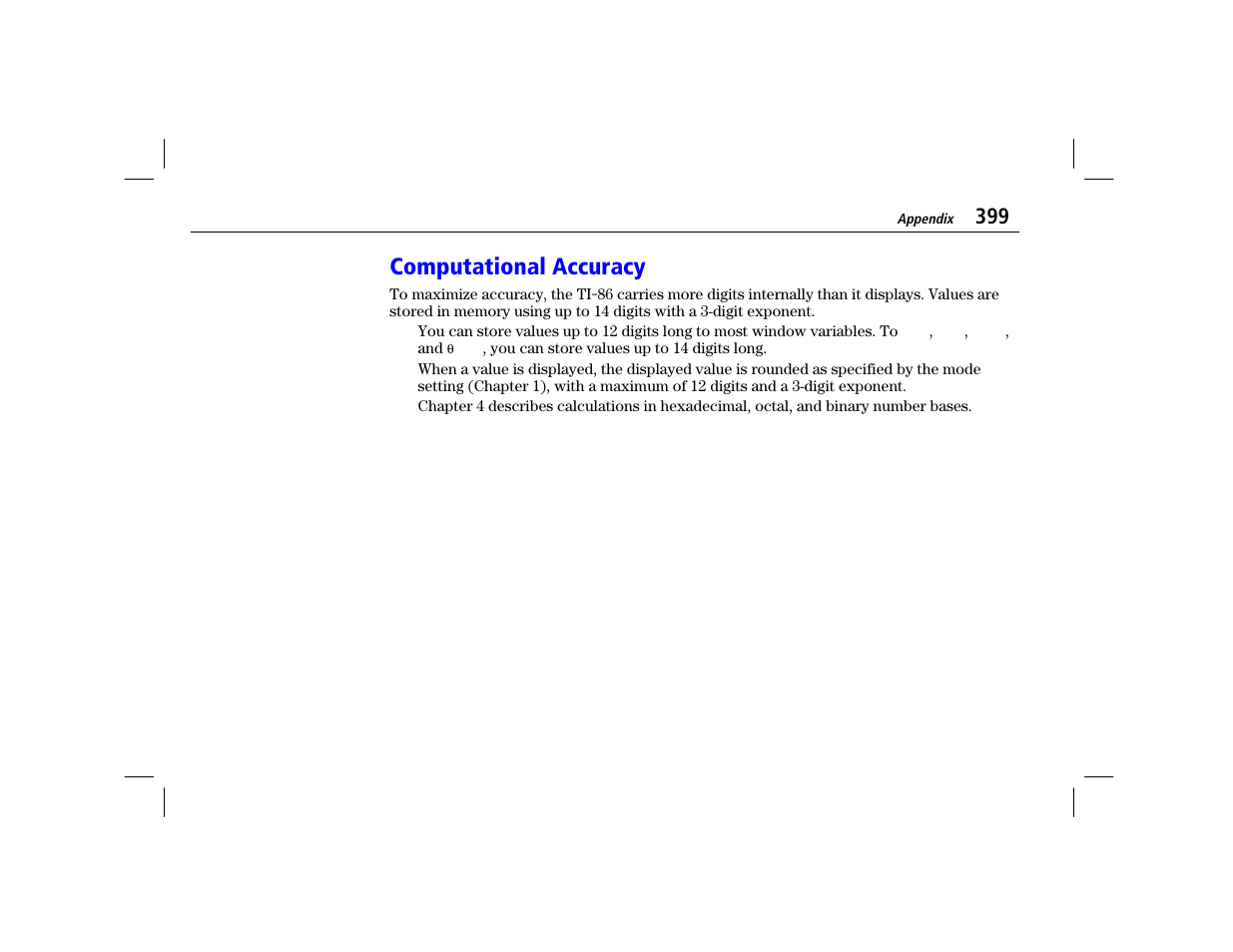 Computational accuracy | Texas Instruments TI-86 User Manual | Page 411 / 431