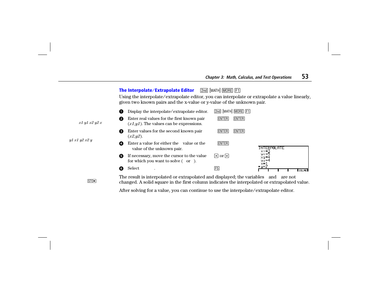 The interpolate à extrapolate editor | Texas Instruments TI-86 User Manual | Page 65 / 431