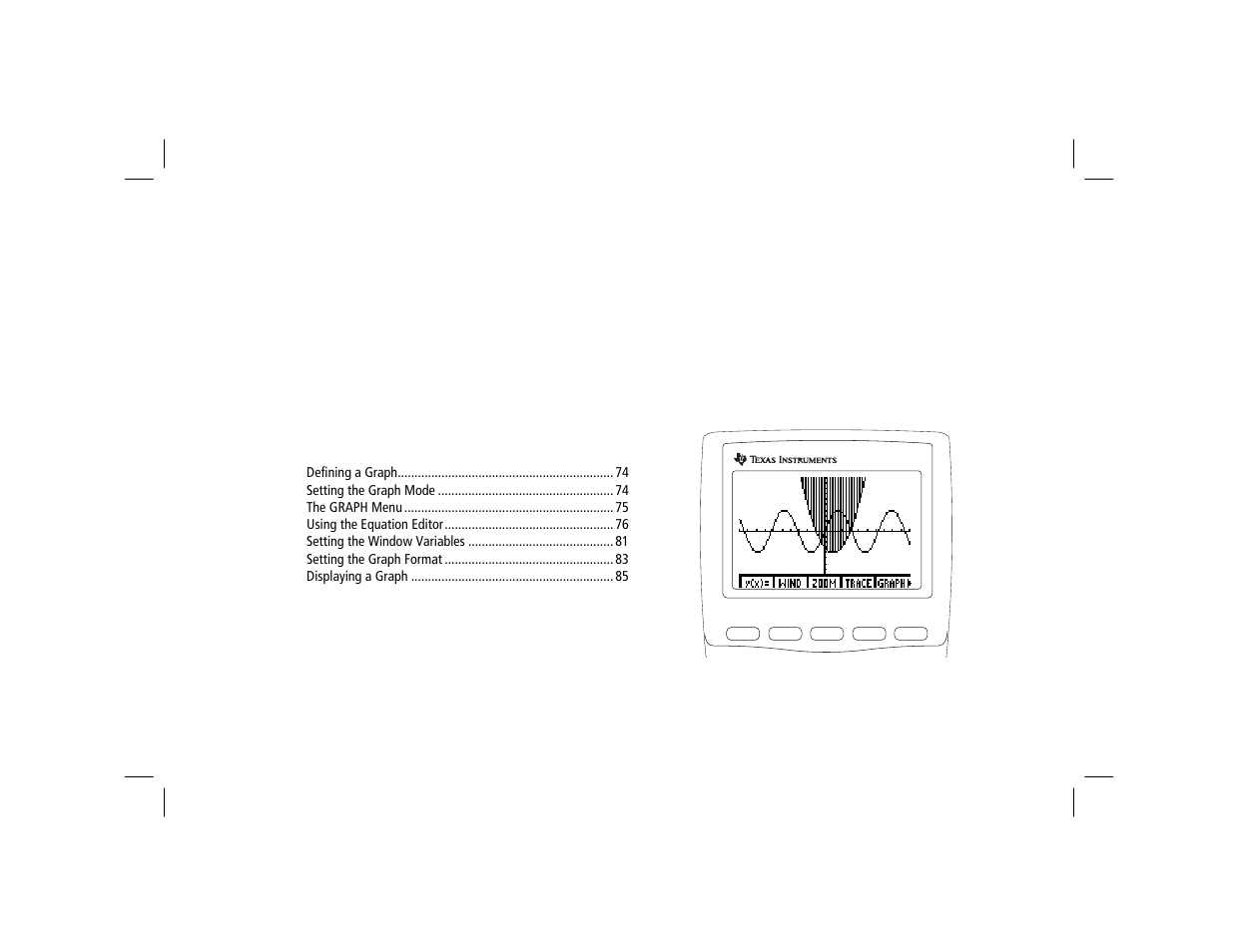 Chapter 5: function graphing, Function graphing | Texas Instruments TI-86 User Manual | Page 85 / 431