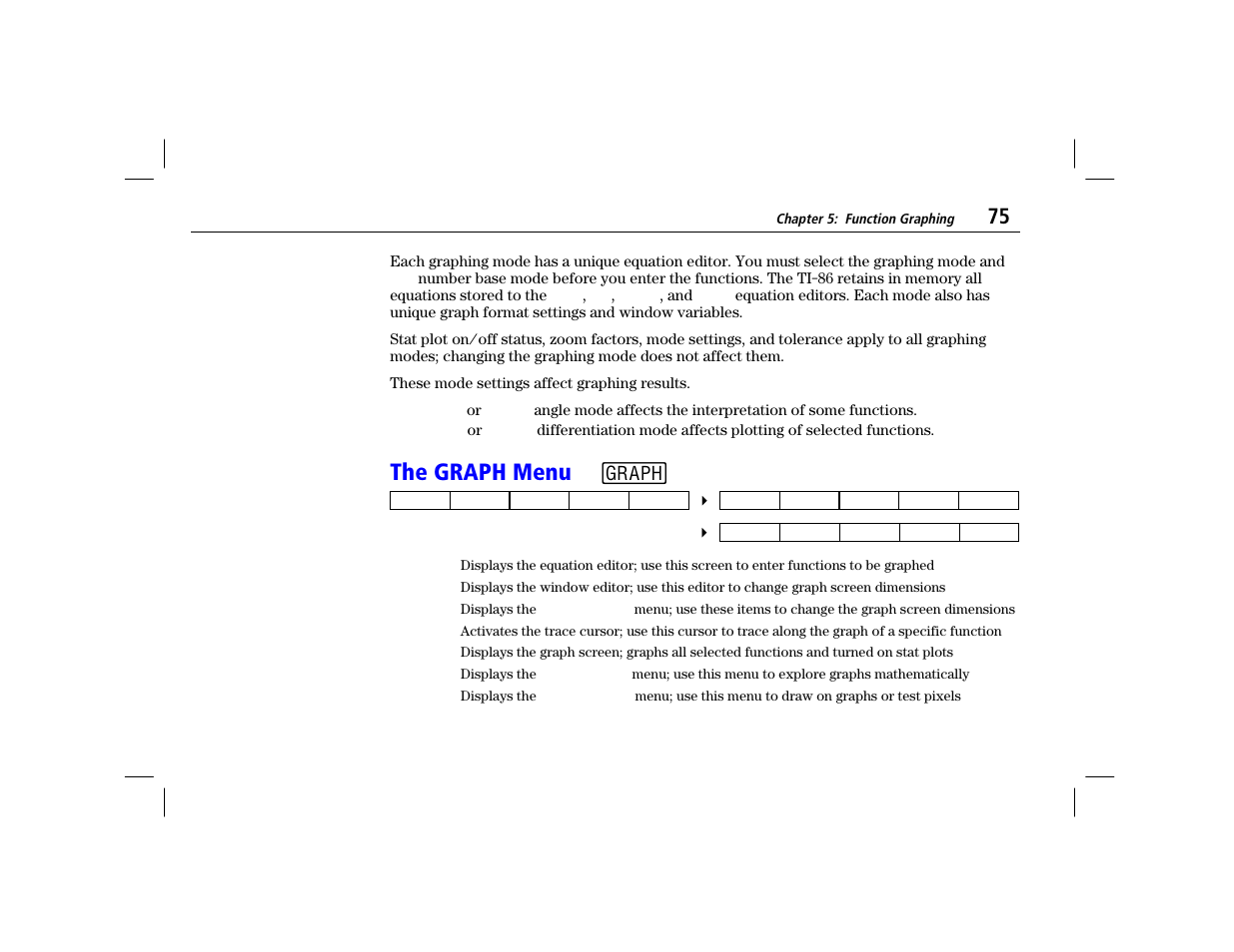 The graph menu, The graph menu 6 | Texas Instruments TI-86 User Manual | Page 87 / 431