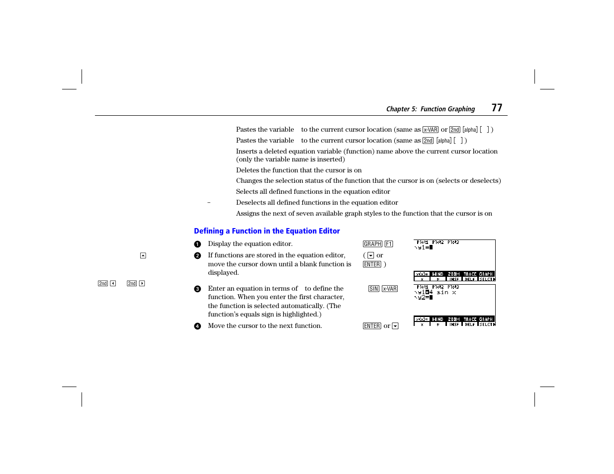 Defining a function in the equation editor | Texas Instruments TI-86 User Manual | Page 89 / 431