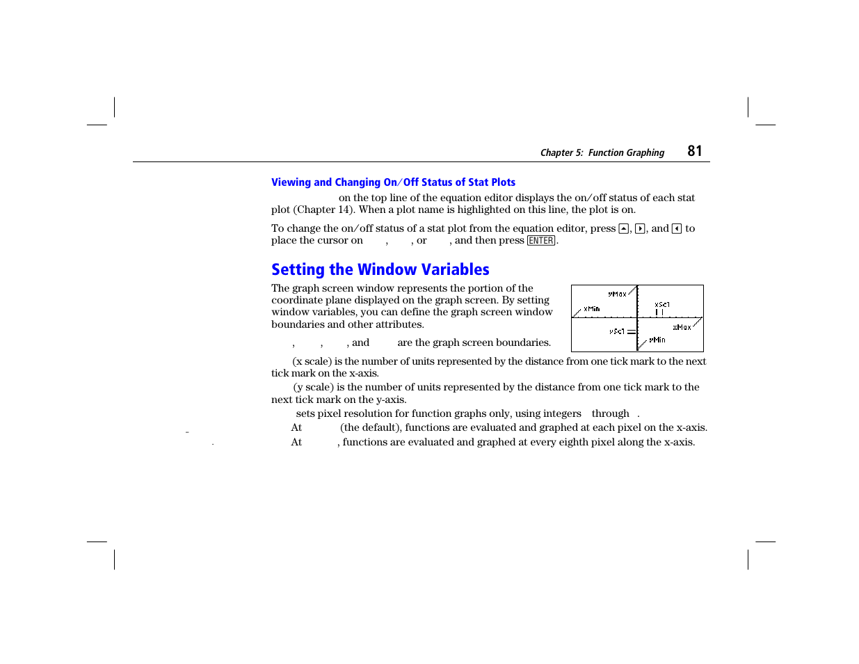 Viewing and changing on à off status of stat plots, Setting the window variables | Texas Instruments TI-86 User Manual | Page 93 / 431