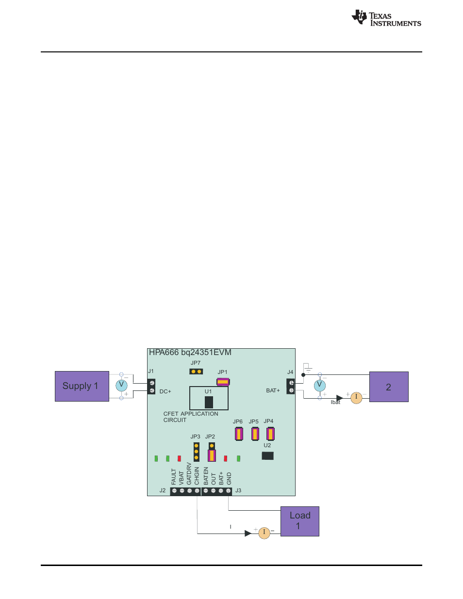 2 load 1, 3 load 2, 4 meters | 5 wire gauge, 3 equipment setup, Supply 1, Load 1 | Texas Instruments BQ24351EVM User Manual | Page 4 / 13