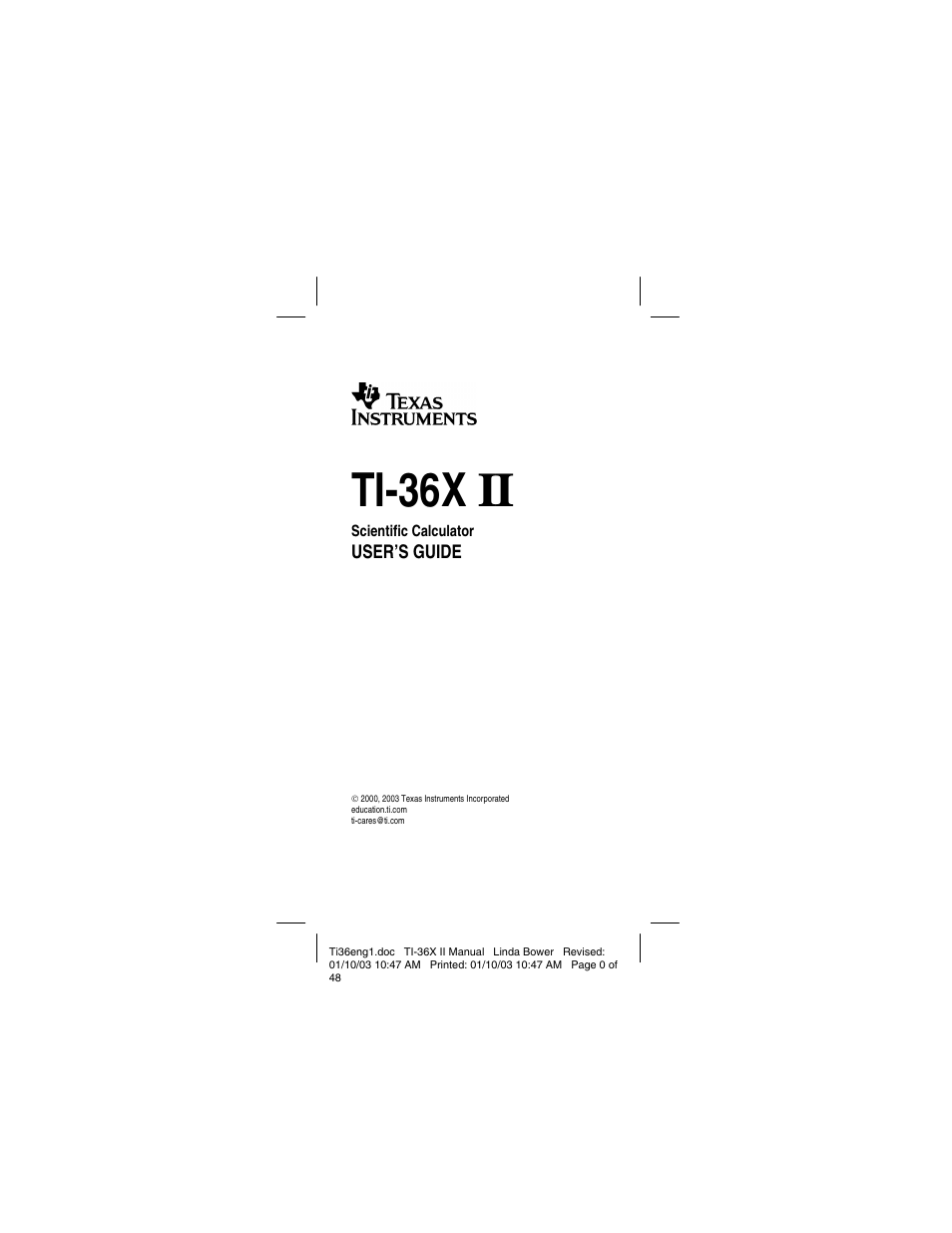 Texas Instruments solar TI-36X User Manual | 48 pages