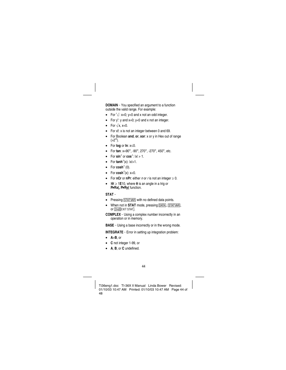 Texas Instruments solar TI-36X User Manual | Page 46 / 48