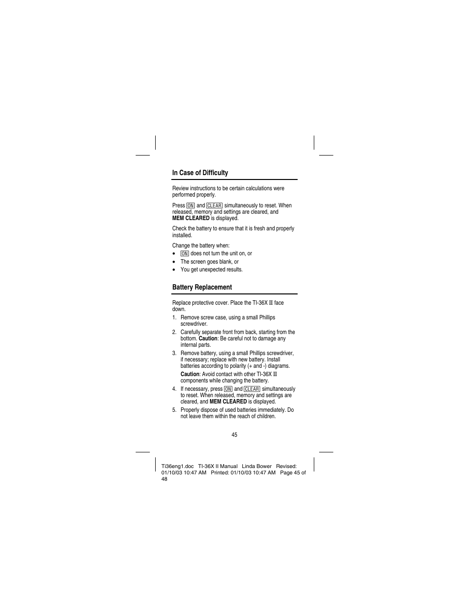 Texas Instruments solar TI-36X User Manual | Page 47 / 48