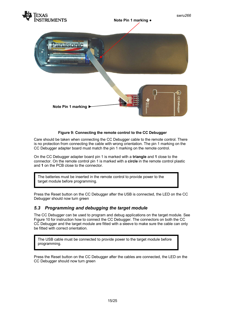 3 programming and debugging the target module, Rogramming and debugging the target module | Texas Instruments CC2533 User Manual | Page 15 / 26