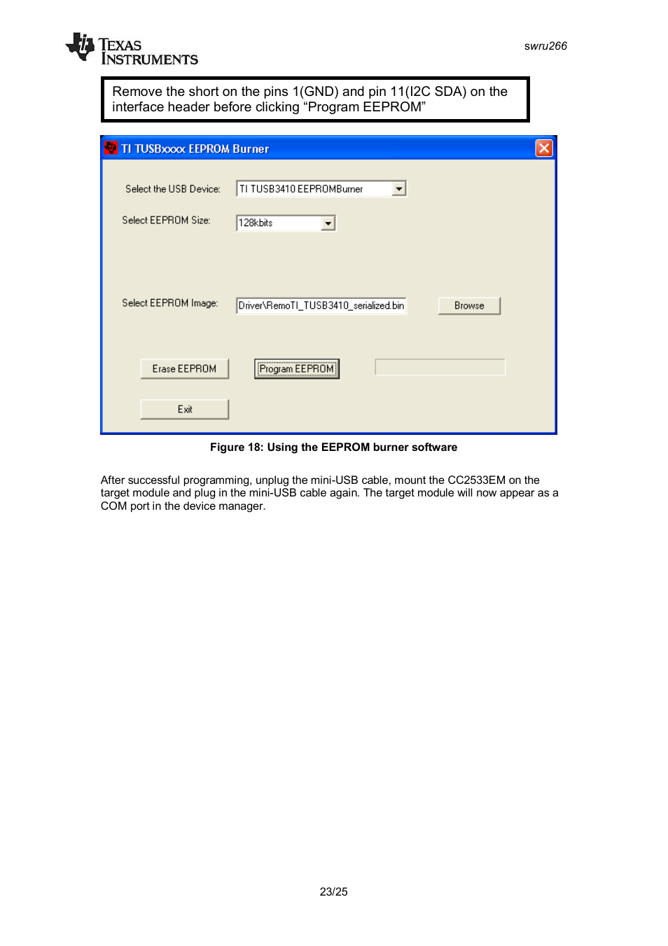 Figure 17: using the eeprom burner software | Texas Instruments CC2533 User Manual | Page 23 / 26